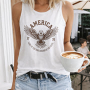 American Eagle Land of the Free Because of the Brave Women's Color Cotton Tank Top in White