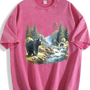 Retro Black Bears 90s Vintage Washed T-Shirt in Red