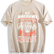 My Husband Is My King Vintage Washed T-Shirt in Beige