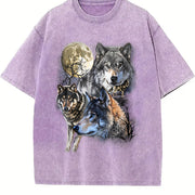 Wolf 90s Wolf Lovers Retro Moon Vintage Washed T-Shirt in Purple