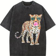 Leopard Blowing Bubblegum Vintage Washed T-Shirt in Black