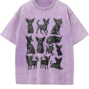 Black Chihuahua Chart Vintage Washed T-Shirt in Purple