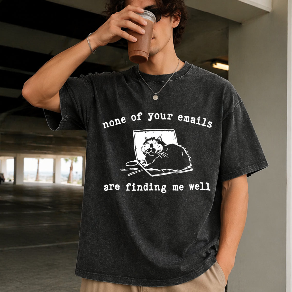 None of Your Emails Vintage Washed T-Shirt in Black