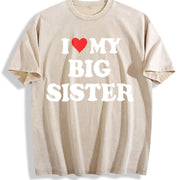 Heart I Love My Big Sister vintage washed oversized T-shirt in Beige