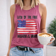 Land of the Free Because of the Brave American Flag Women's Color Cotton Tank Top in Red