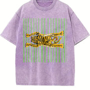 Tiger Beach Towel: Tropical Poolside Blanket Vintage Washed T-Shirt in Purple