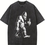 Retro Bigfoot Middle Finger 90s Vintage Washed T-Shirt in Black