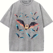Bats Y2k Retro Gothic Bat Vintage Washed T-Shirt in Gray