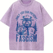 Retro Only You Can Prevent Fascism Raccoon Vintage Washed T-Shirt in Purple