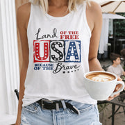 USA Land of the Free Racerback V-neck Women's Color Cotton Tank Top in White