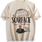 The World Is Yours Globe Vintage Washed T-Shirt in Beige