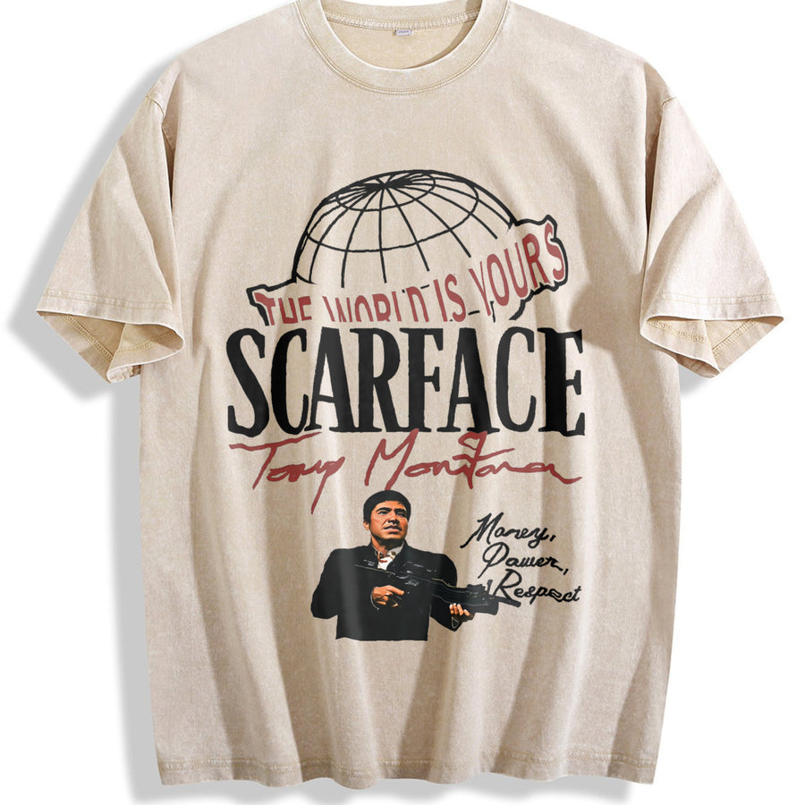 The World Is Yours Globe Vintage Washed T-Shirt in Beige