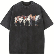 Western Horse Vintage Washed T-Shirt in Black