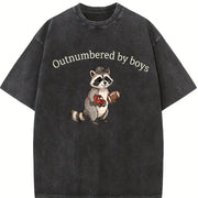 Boy Mom Dad Raccoon Vintage Washed T-Shirt in Black