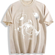 Rat Selfie with Ufo 90s Vintage Washed T-Shirt in Beige