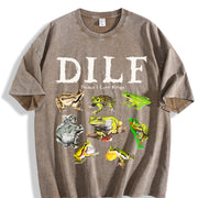Dilf Damn I Love Frogs Frog 90s Vintage Washed T-Shirt in Brown