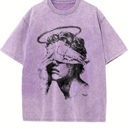 Angel Statue Tank Gothic Sleeveless Muscle Vintage Washed T-Shirt in Purple