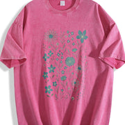 Wildflowers 90s Retro Block Peonies Vintage Washed T-Shirt in Red