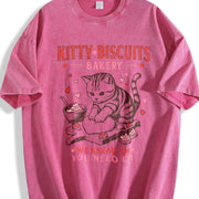 Valentines Cat Kitty Biscuits Bakery Vday Cat Lover vintage washed oversized T-shirt in Red