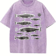 Rainbow Trout Fish 90s Vintage Washed T-Shirt in Purple