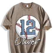 Pls Note Custom Baseball Vintage Washed T-Shirt in Brown