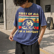 First of All I'm a Delight Sarcastic Angry Opossum Possum Vintage Washed T-Shirt in Blue
