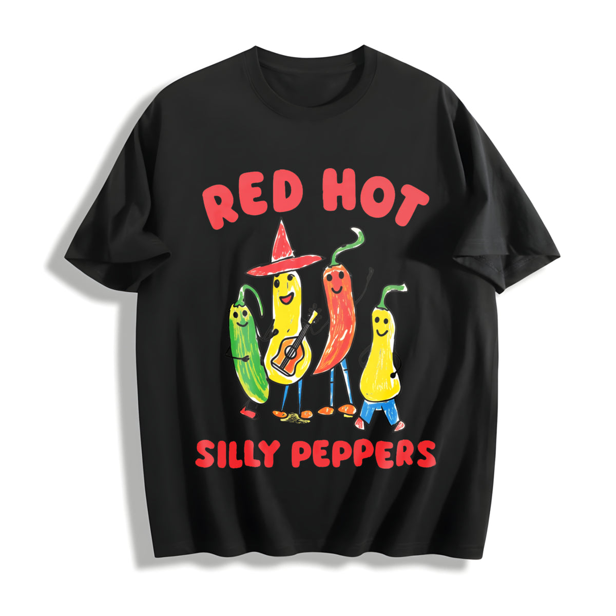 Red Hot Silly Peppers Cotton T-Shirt in Black