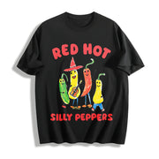 Red Hot Silly Peppers Cotton T-Shirt in Black