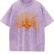 Smiling Sun and Mountain Vintage Washed T-Shirt in Purple