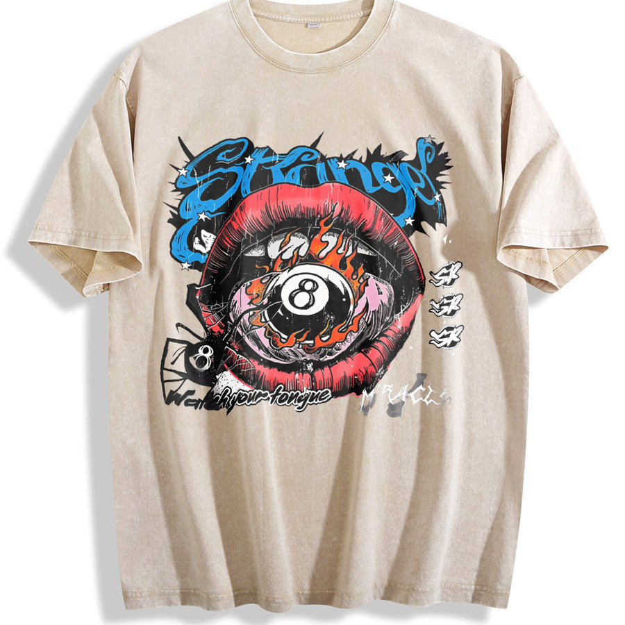 8 Lips Tank Sleeveless Muscle Vintage Washed T-Shirt in Beige