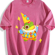 Clown Frog Wizard Distressed Vintage Washed T-Shirt in Red