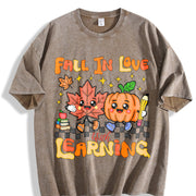 Retro Teacher Fall Vintage Washed T-Shirt in Brown