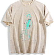 Neon Evangelion Anime Manga vintage washed oversized T-shirt in Beige