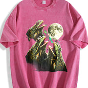 Frogs Howling to Moon 90s Vintage Washed T-Shirt in Red