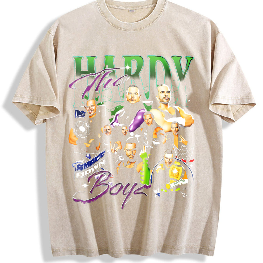The Hardy Boyz Wrestling – WWE Legends – Jeff & Matt vintage washed oversized T-shirt in Beige