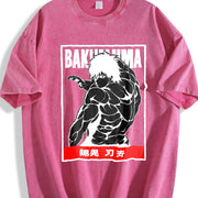 Hanma Baki Anime for Anime Fans and Lovers vintage washed oversized T-shirt in Red