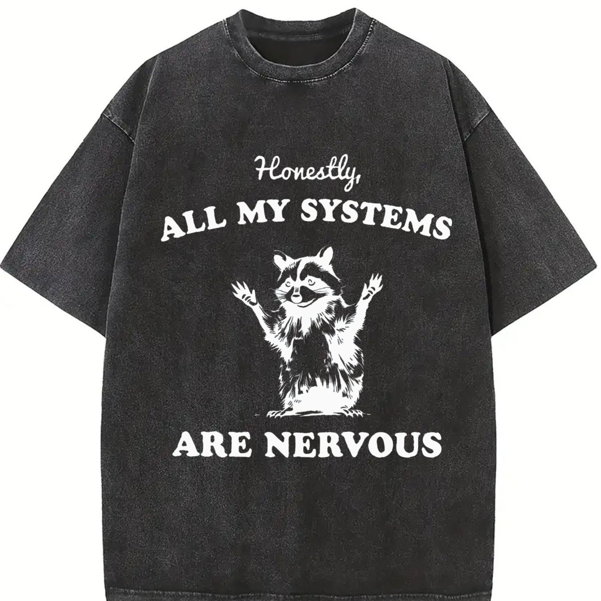Honestly All My Systems Are Nervous Vintage Washed T-Shirt in Black