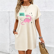 Cute Dinosaur Short-sleeve Dress Cotton T-Shirt in White