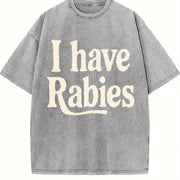 Retro a Rabies Theme Vintage Washed T-Shirt in Gray