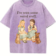Weird Stuff Quote Sarcastic Retro Humor Vintage Washed T-Shirt in Purple