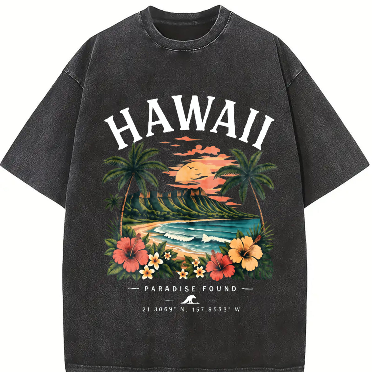 Paradise Found Hawaii Vintage Washed T-Shirt in Black