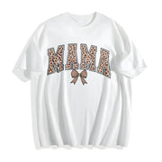 Leopard Mama Retro Bow Mama Cotton T-Shirt in White