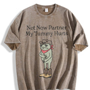 Not Now Partner My Tummy Hurts Cowboy Frog vintage washed oversized T-shirt in Brown