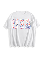 USA Floral Cotton T-Shirt in White