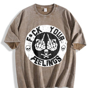 F*ck Your Feelings Skull Vintage Washed T-Shirt in Brown