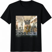 Gym Hamster Selfie Cotton T-Shirt in Black