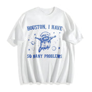 Raccoon in Space Retro 90s Cotton T-Shirt in White