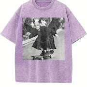 Bat Girl Skateboarding Vintage Washed T-Shirt in Purple