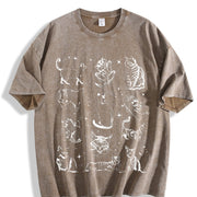 90s Tattoo Cat Retro Kitten Nature Vintage Washed T-Shirt in Brown
