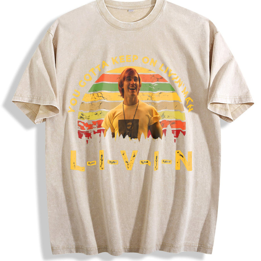Dazed and Confused 1980s Movies TV Show Quote vintage washed oversized T-shirt in Beige